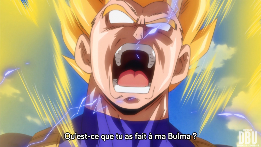 « Qu'est-ce que tu as fait à ma Bulma ? », scène qui boucle l'épisode 7 de Dragon Ball Super.